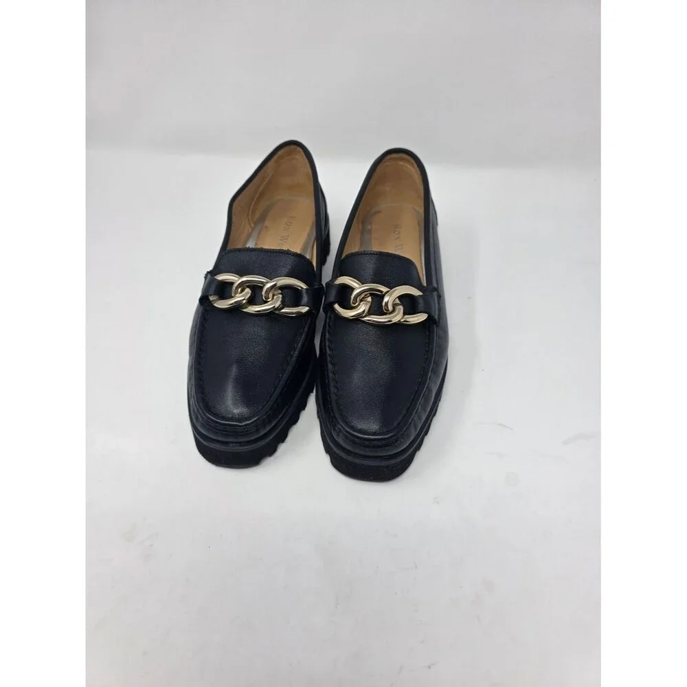 Ron White Black Leather Chain Loafers EU 37.5 US 7–7.5 Made Italy Vibram Sole